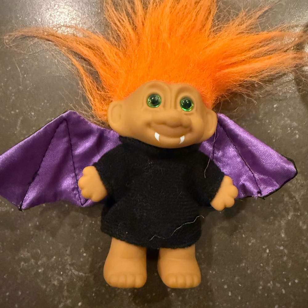 VTG Russ Vampire Troll Doll with Orange Hair and Purple Wings